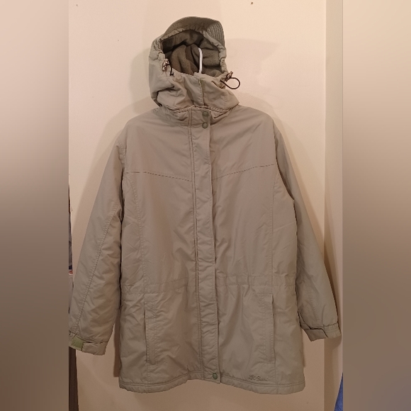 LL Bean Beige Parka Coat Winter Fleece/ Quilted Lining Soft & Warm! - Picture 3 of 9